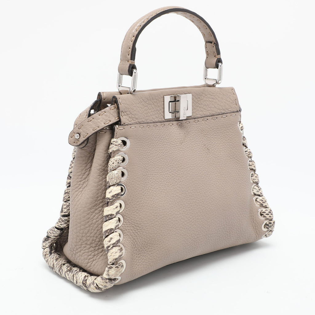 Fendi Beige Selleria Leather Mini Peekaboo Top Handle Bag..