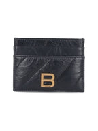 Balenciaga Crush Quilted Calfskin Card Wallet Black