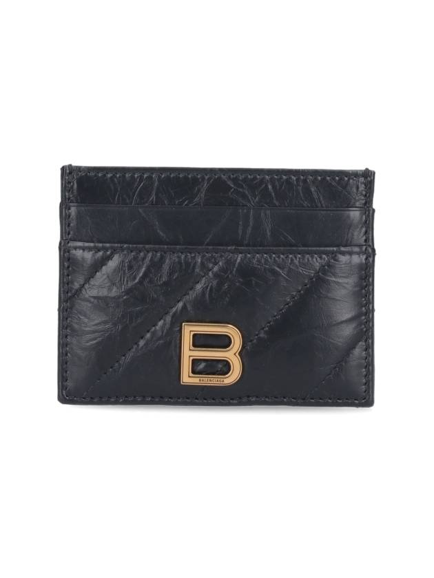 Balenciaga Crush Quilted Calfskin Card Wallet Black