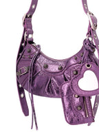 Balenciaga Metallic Le Cagol XS Lambskin Shoulder Bag Purple