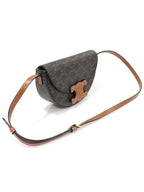 CELINE 111232DNK 04LU Triomphe Canvas Tan Calfskin Besace Shoulder Cross Bag