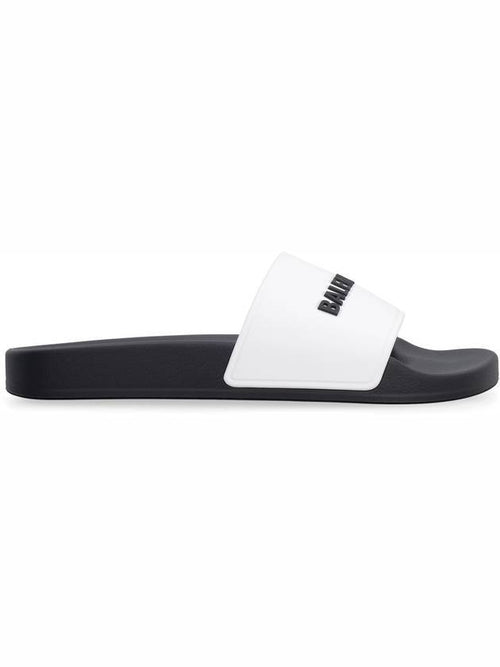 Balenciaga Embossed Logo Band Slippers White Black