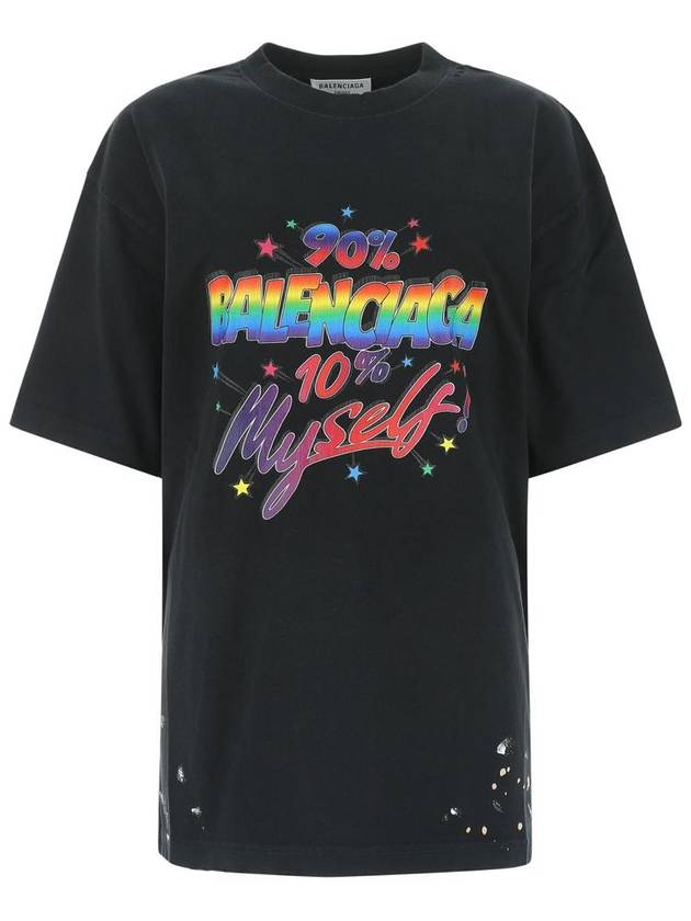Balenciaga 90/10 Slogans Print Large Fit Short Sleeve T-Shirt Black