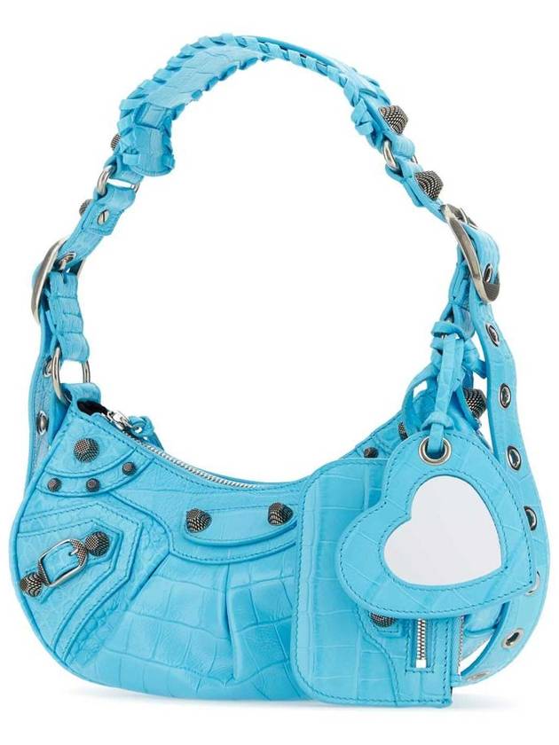Balenciaga Le Cagole XS  Crocodile Embossed Shoulder Bag Blue Sky
