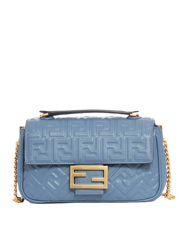 Fendi Baguette Medium Nappa Leather Chain Shoulder Bag Blue