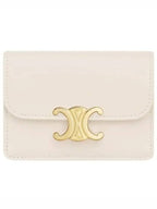 CELINE Triomphe Flap Shiny Calfskin Card Wallet Pale Beige