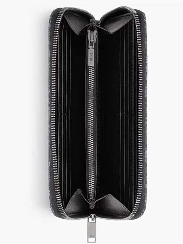 Oblique Jacquard Zipper Long Wallet Black Dior