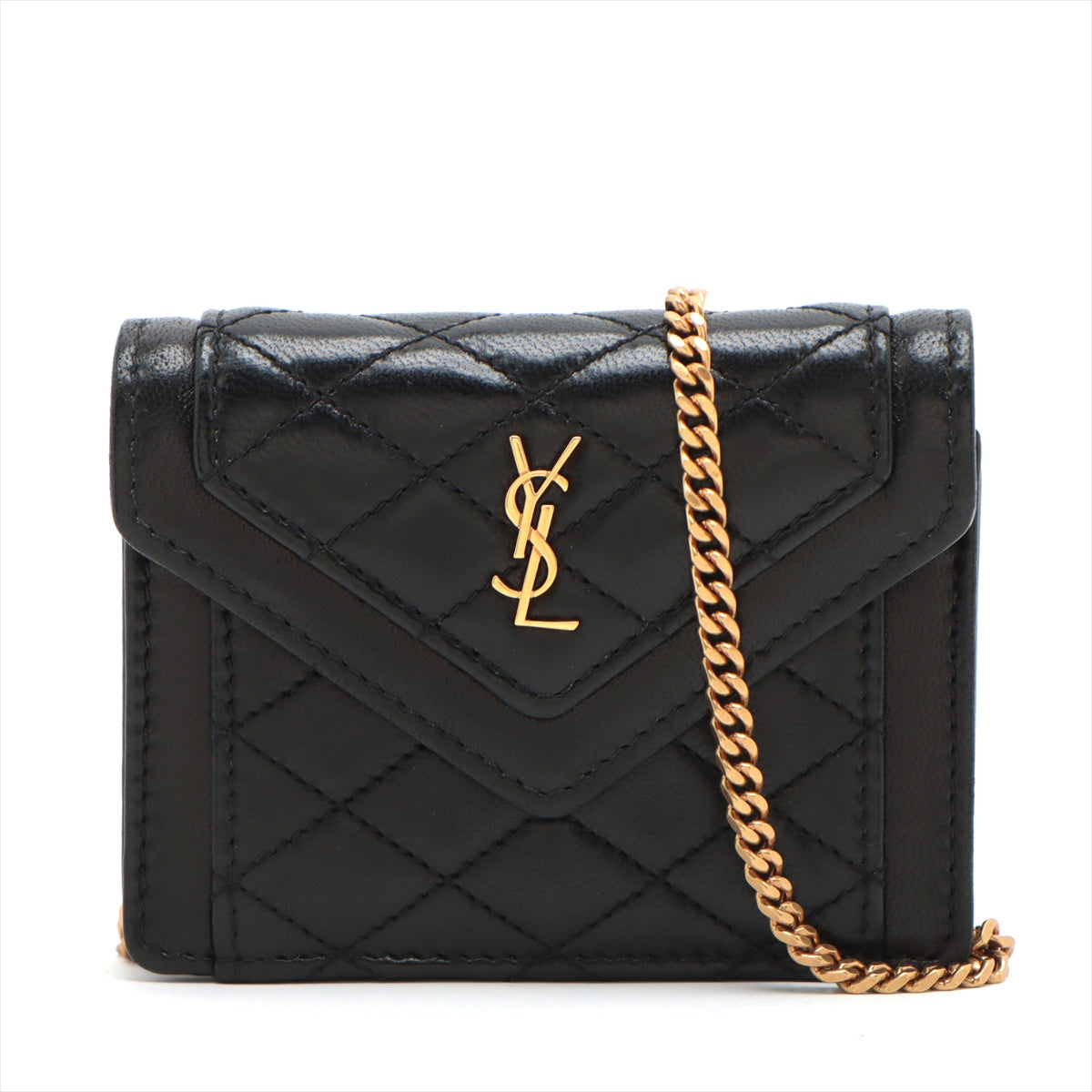 Saint Laurent Mini Envelope Chain Shoulder Bag in Leather Black 685612