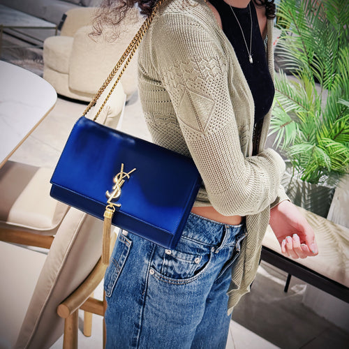 Saint Laurent Blue Calfskin Small Monogram Kate Tassel Bag TWS