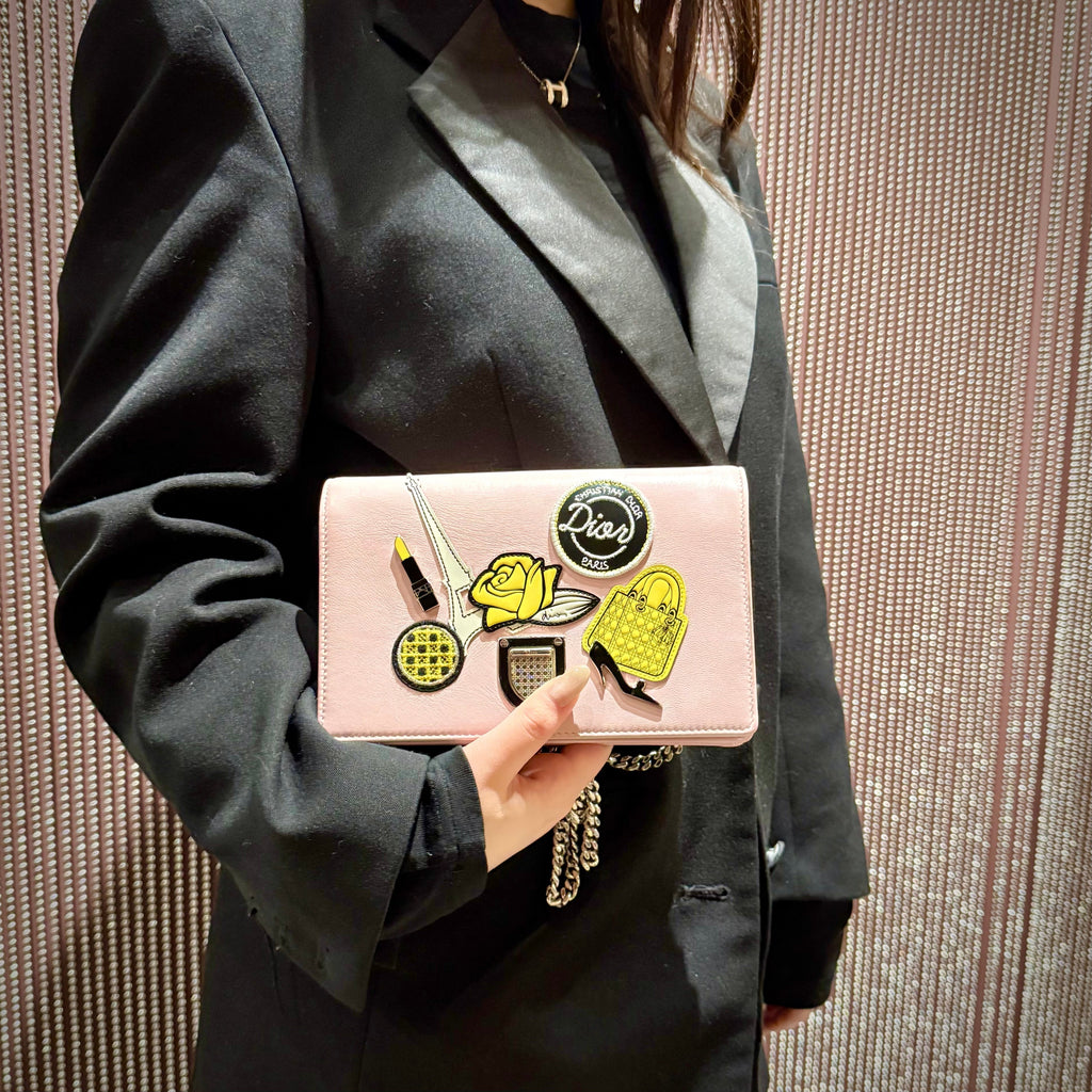 Christian Dior Diorama Patch Embellished Leather Wallet on Chain TWS