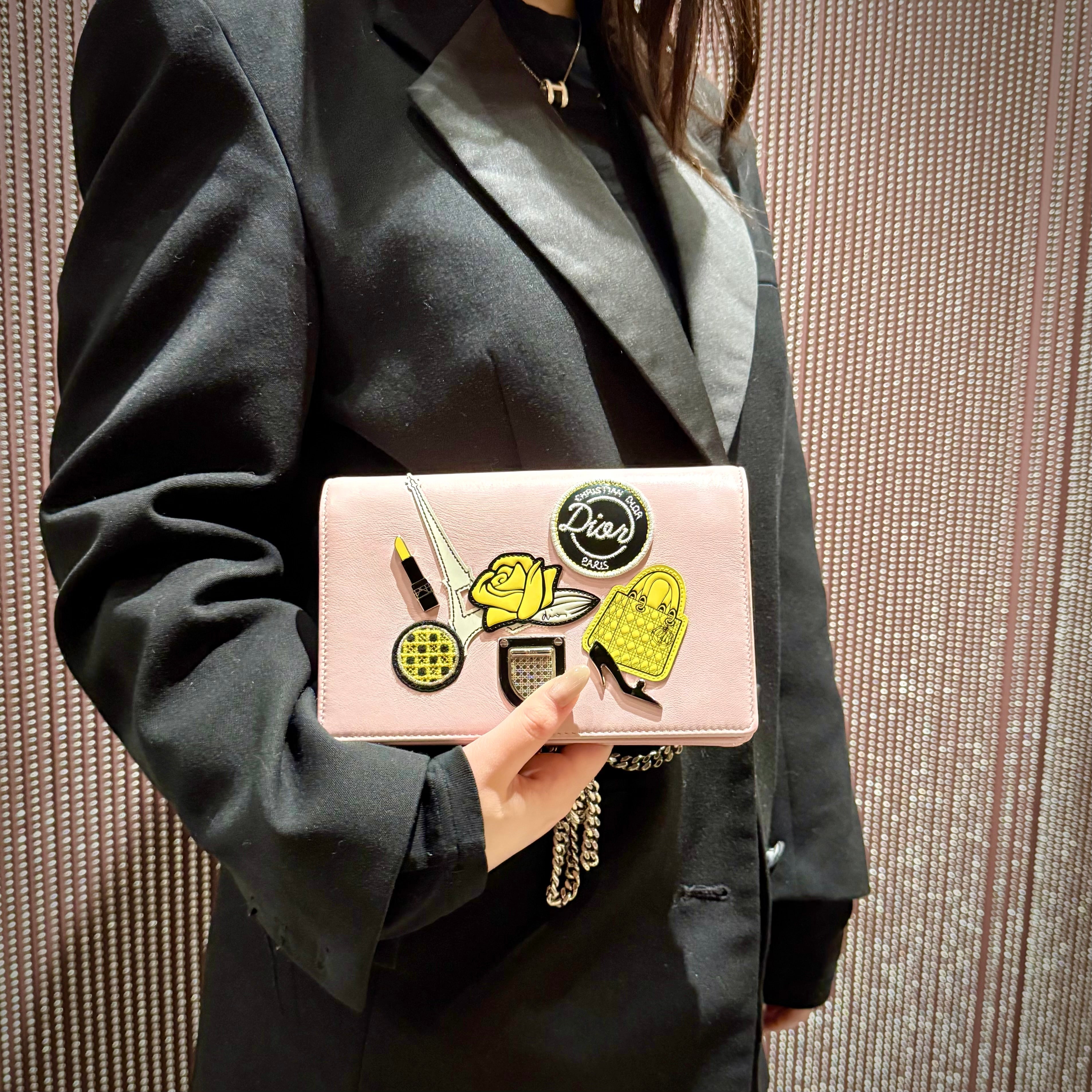 Christian Dior Diorama Patch Embellished Leather Wallet on Chain TWS