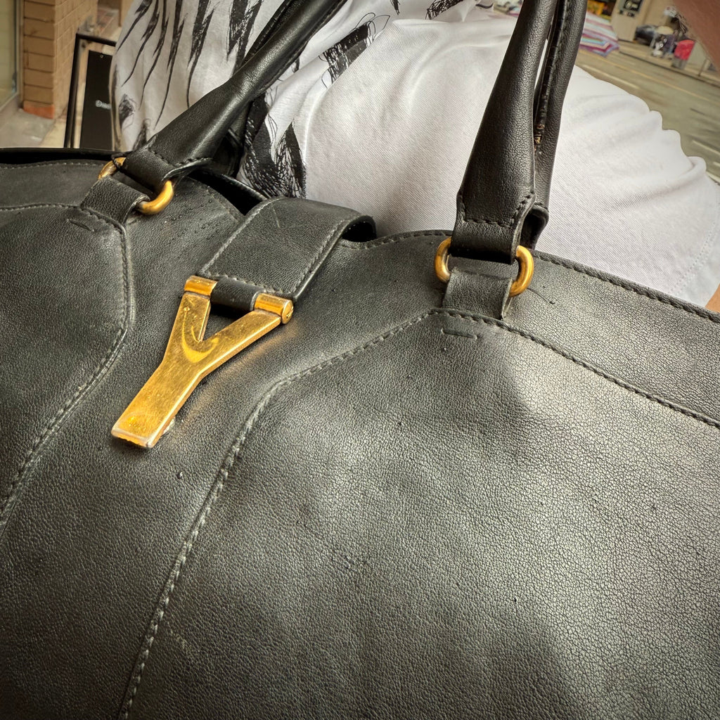 Yves Saint Laurent Black Lambskin Cabas Handbag