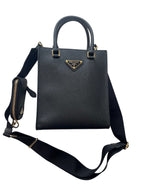 PRADA - Black Saffiano Triangle Logo Mini Crossbody Bag