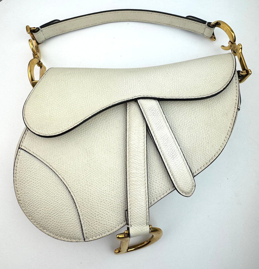 Dior Latte Grained Calf Skin Mini Saddle Shoulder Handbag Ivory