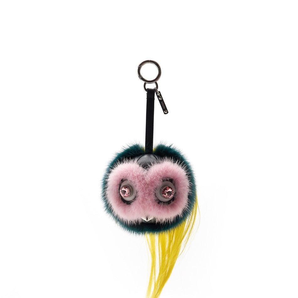 Fendi Green/ Yellow Fur and Leather Bag Bugs Charm