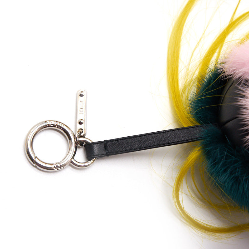 Fendi Green/ Yellow Fur and Leather Bag Bugs Charm