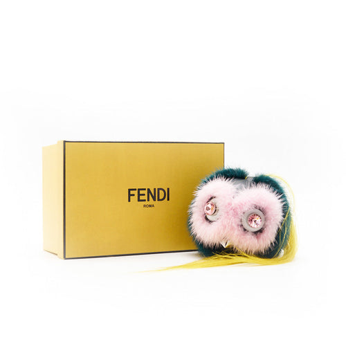 Fendi Green/ Yellow Fur and Leather Bag Bugs Charm