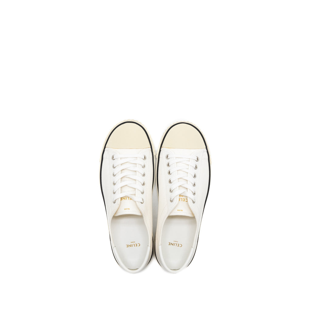 Celine Size 39 Blank Toe Cap Low Top Sneakers Canvas/Calfskin Off White SHW