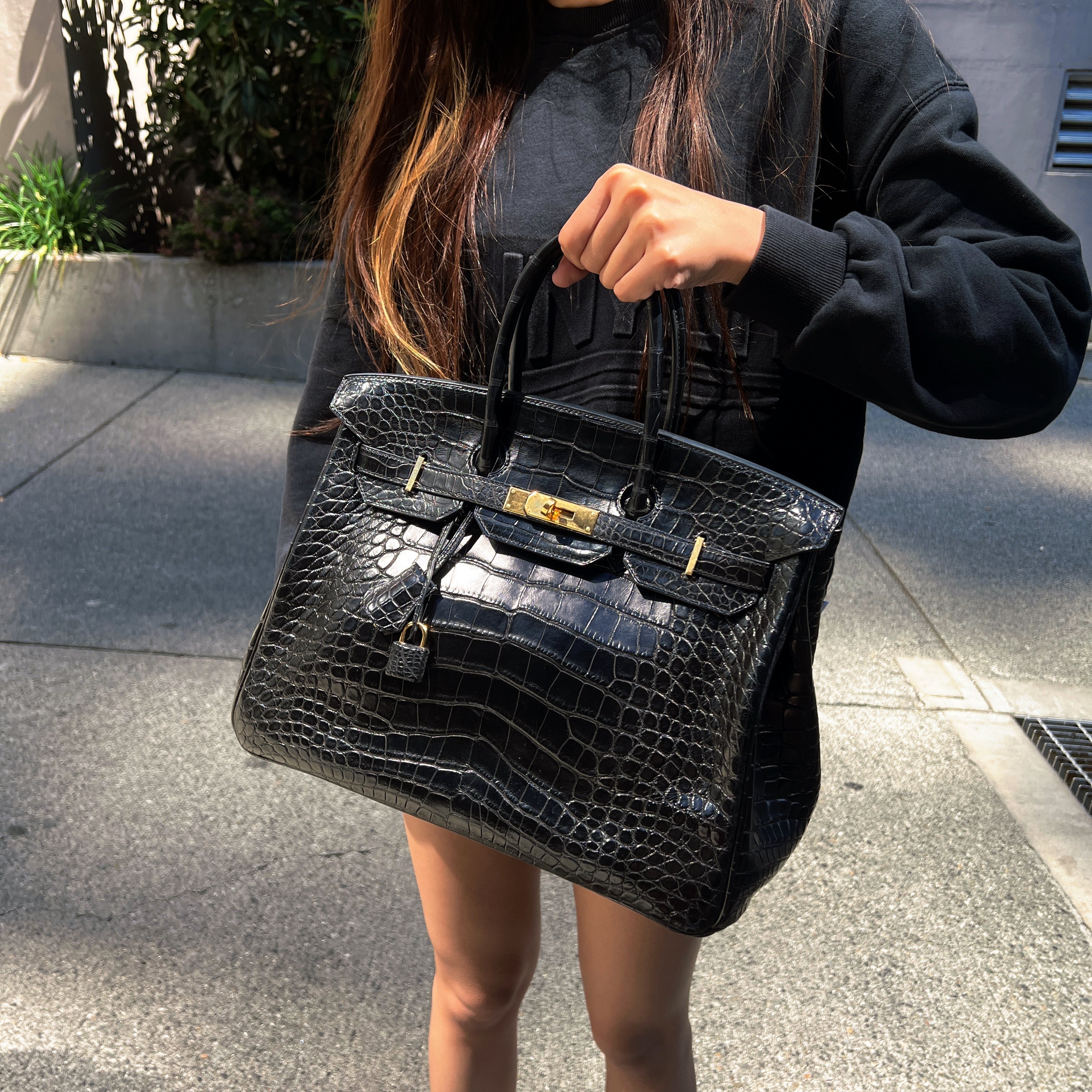 Hermes Birkin35 Bag Black  Crocodile Gold Hardware