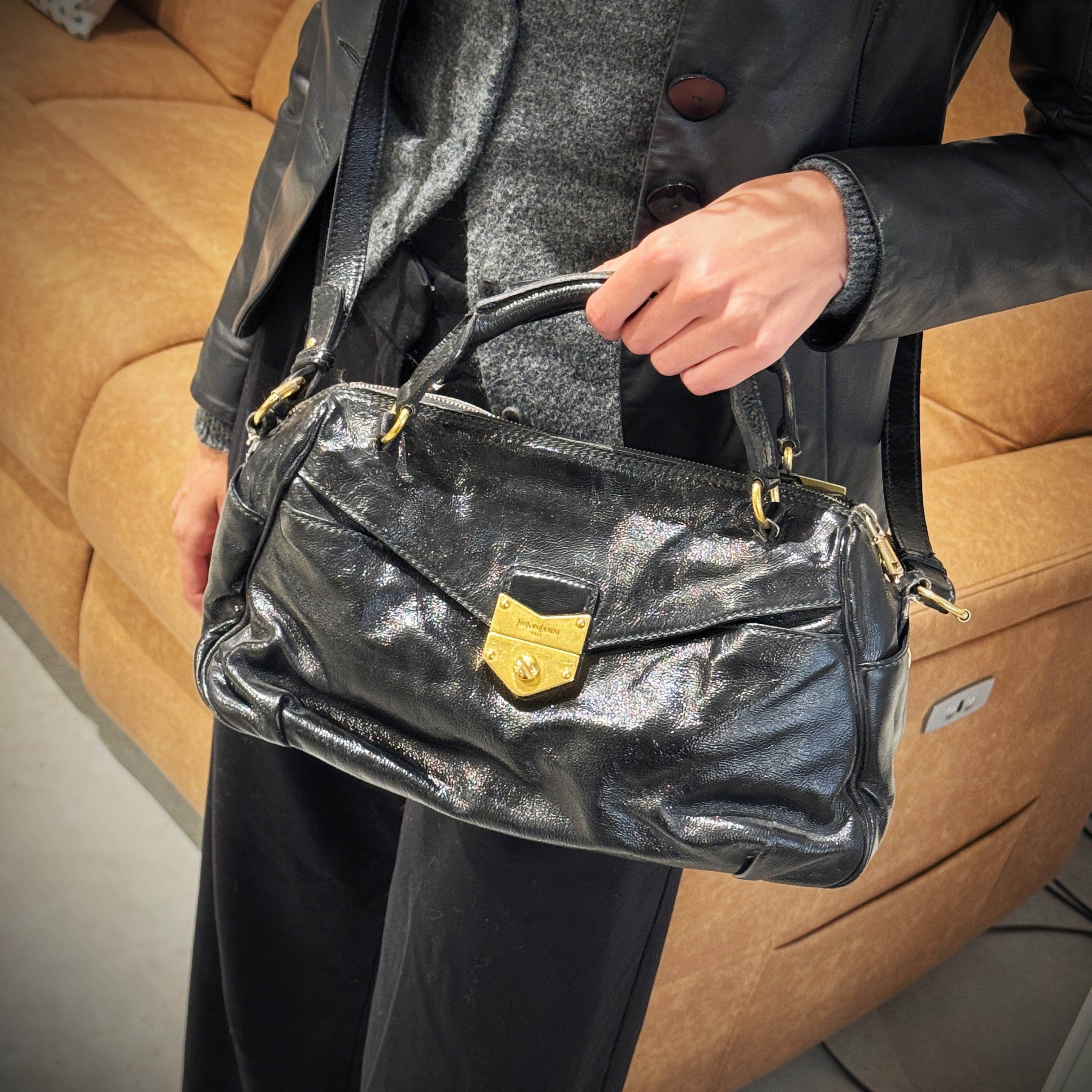 Yves Saint Laurent Black Patent Leather Bag TWS