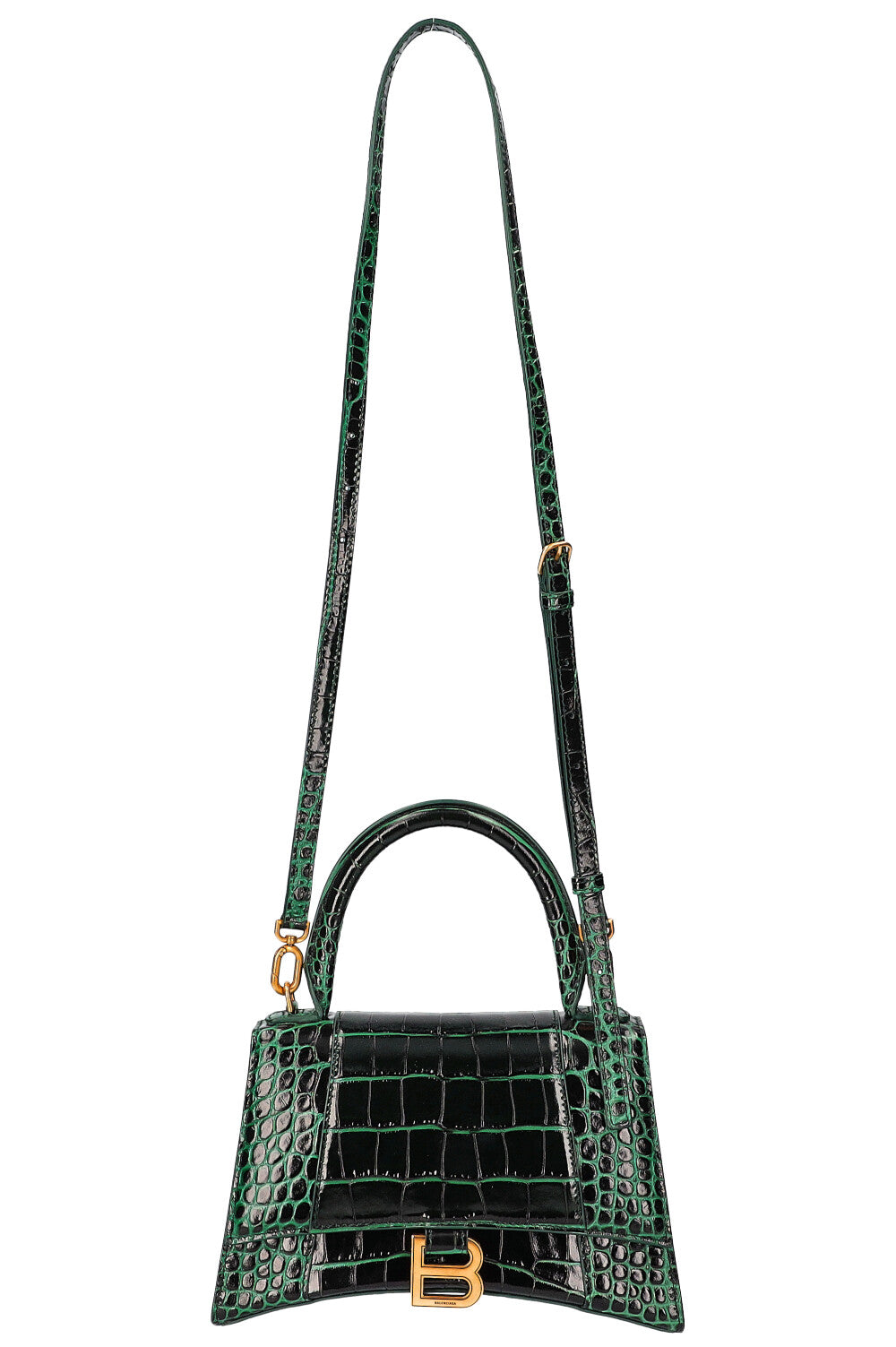 BALENCIAGA Hourglass S Croc Embossed Green