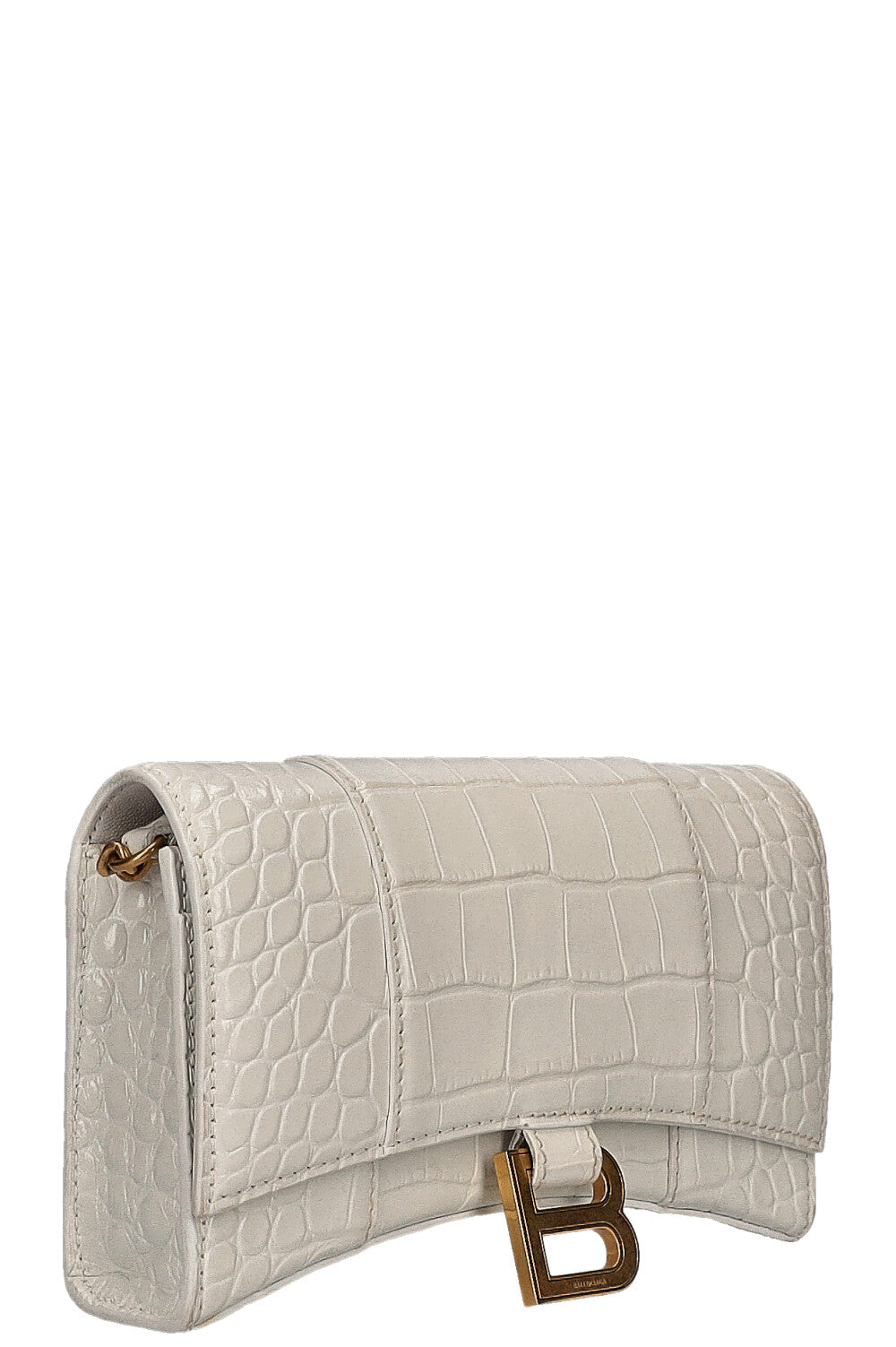 BALENCIAGA Hourglass WOC Crocodile Embossed White