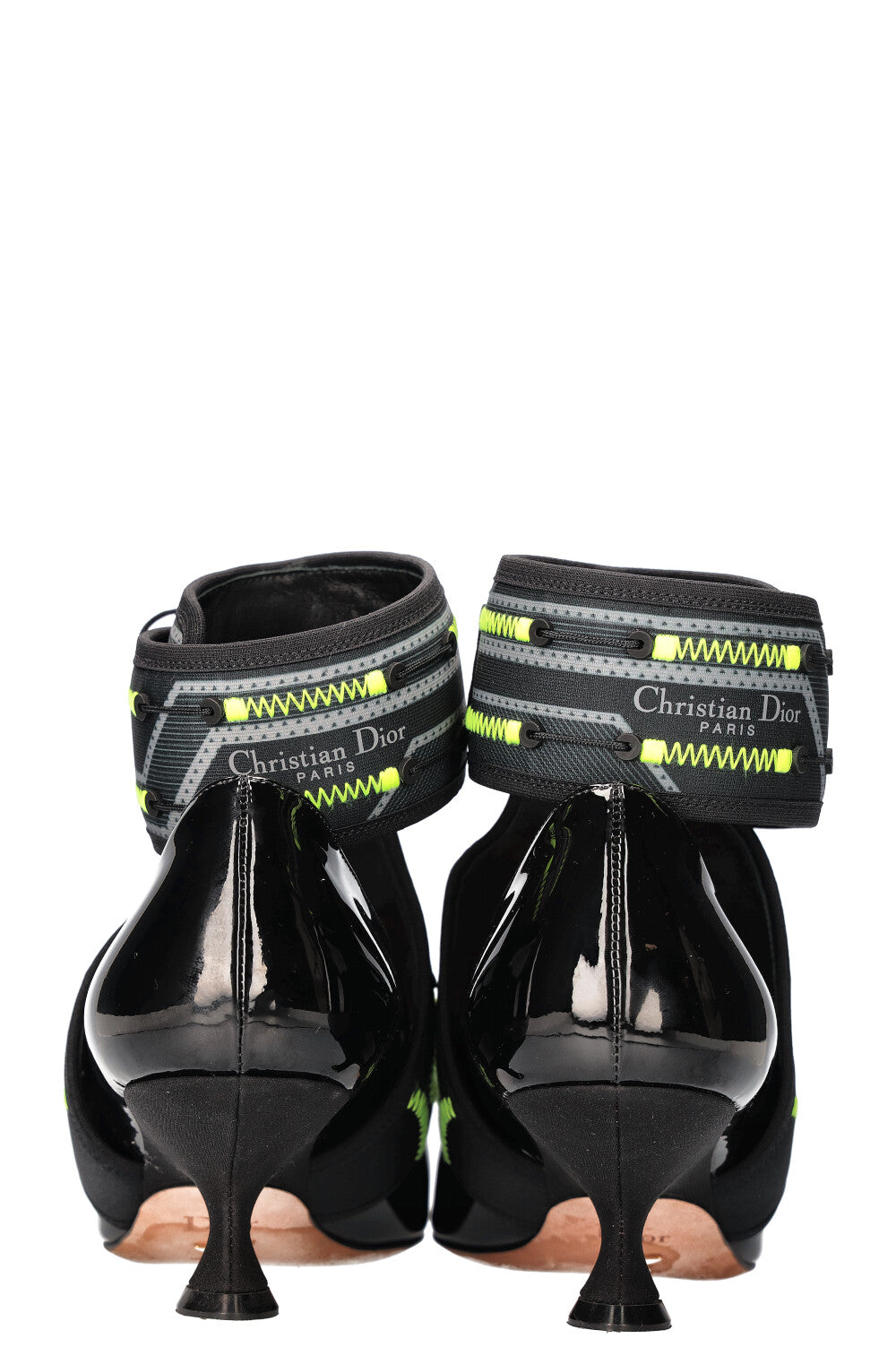 CHRISTIAN DIOR 62-22 Heels Patent Black & Neon Yellow