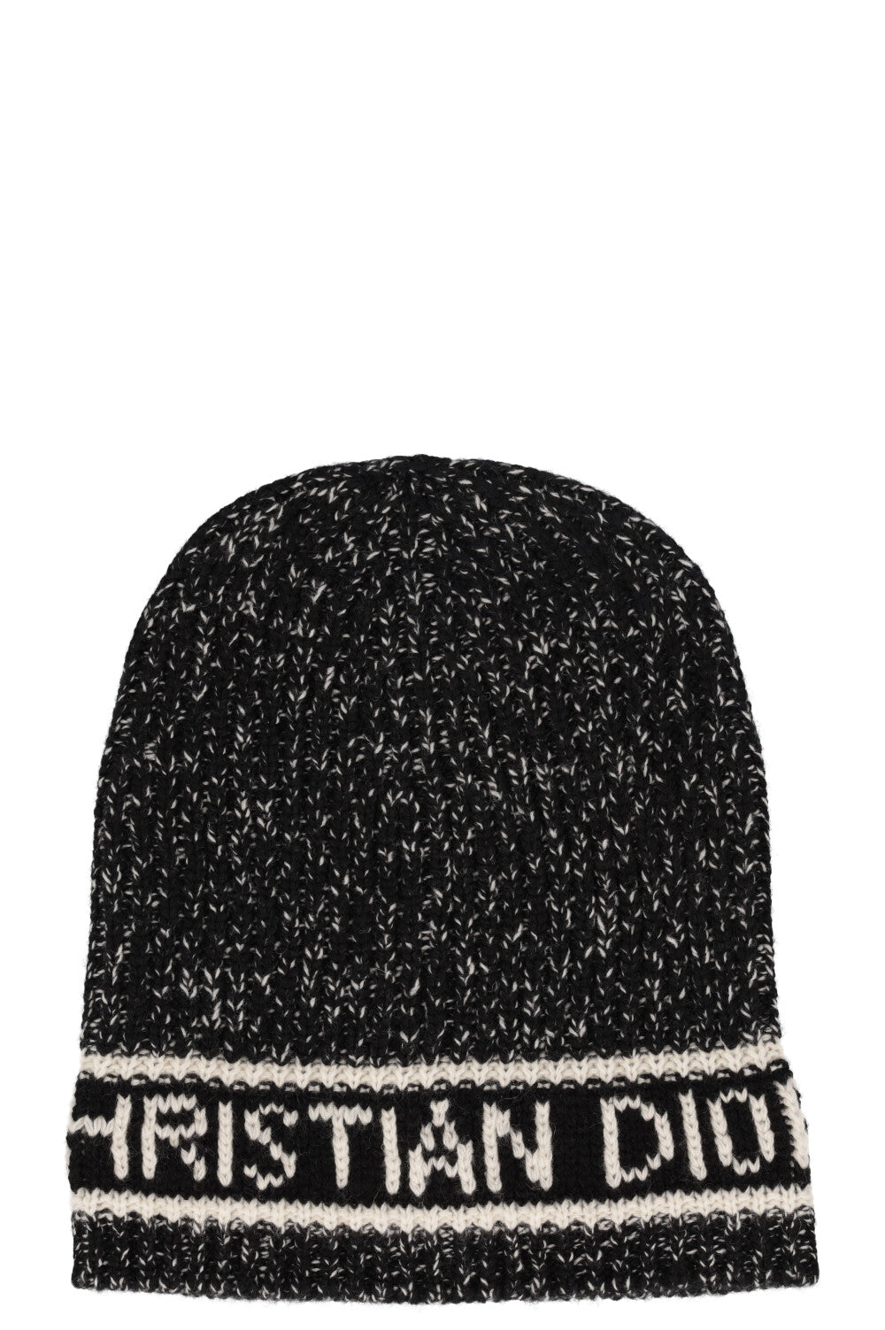 CHRISTIAN DIOR Knit Hat Wool Cashmere Black White