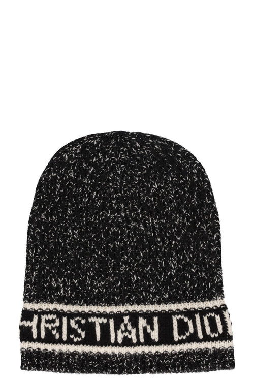 CHRISTIAN DIOR Knit Hat Wool Cashmere Black White