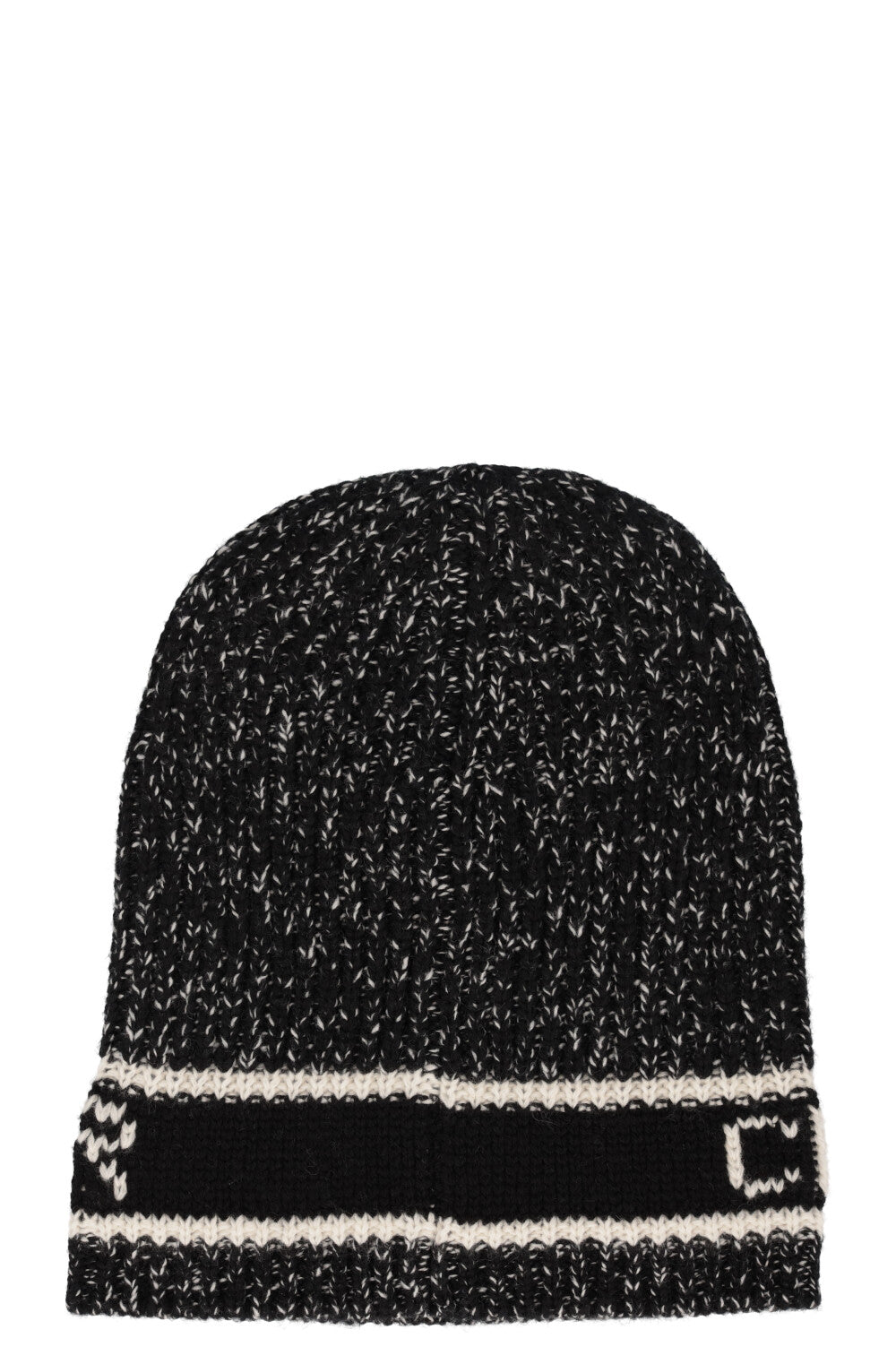 CHRISTIAN DIOR Knit Hat Wool Cashmere Black White