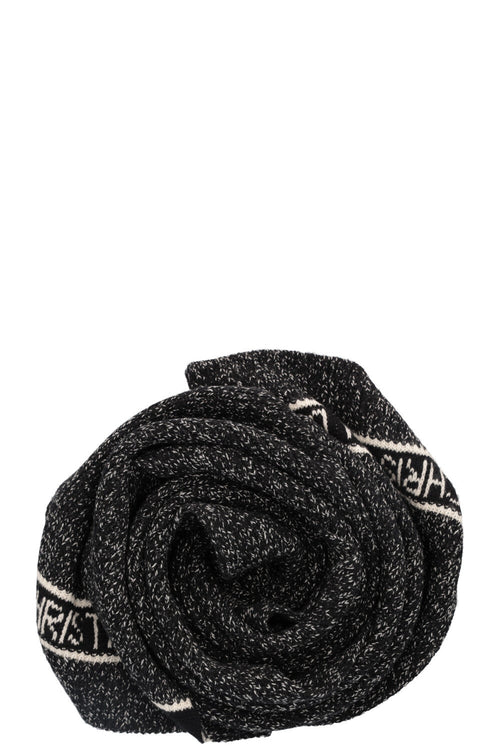 CHRISTIAN DIOR Scarf Wool Cashmere Black White
