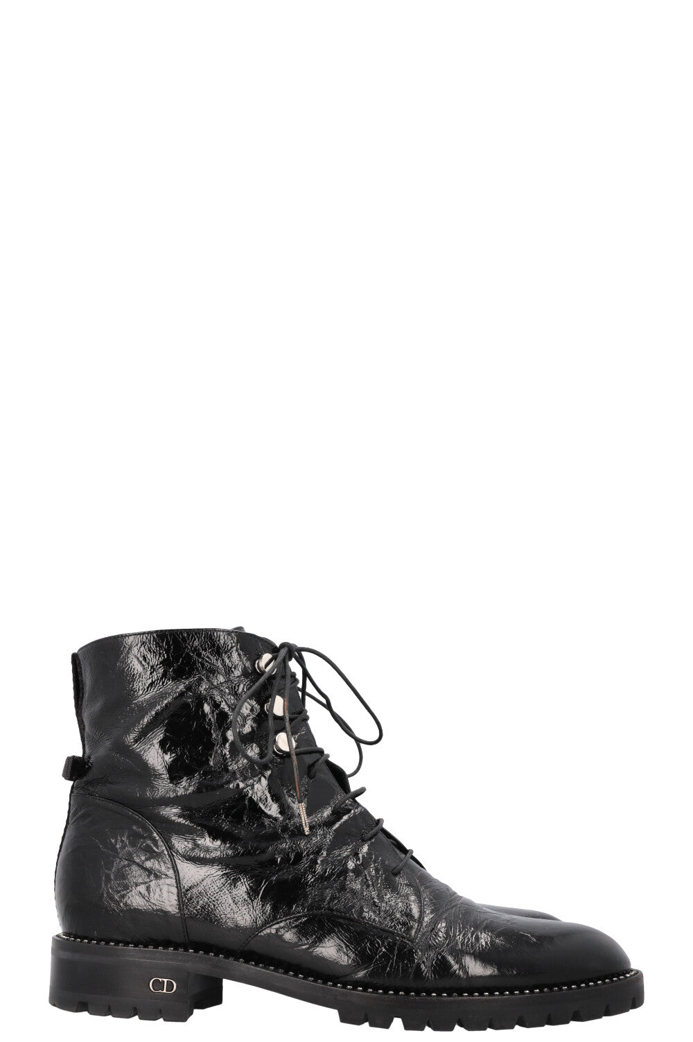 CHRISTIAN DIOR Rebelle Boots Black Crinkled Patent Leather