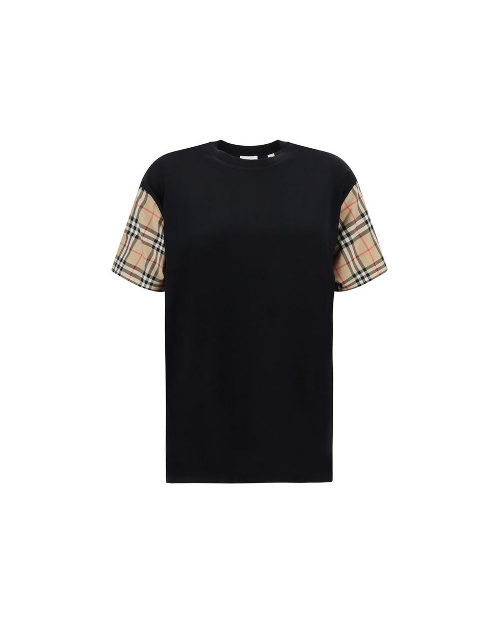Burberry Checked Sleeve TShirt Women Black Tops