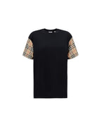 Burberry Checked Sleeve TShirt Women Black Tops