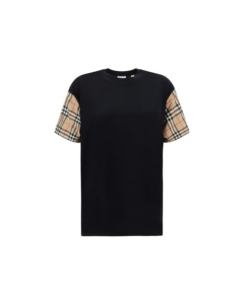 Burberry Checked Sleeve TShirt Women Black Tops