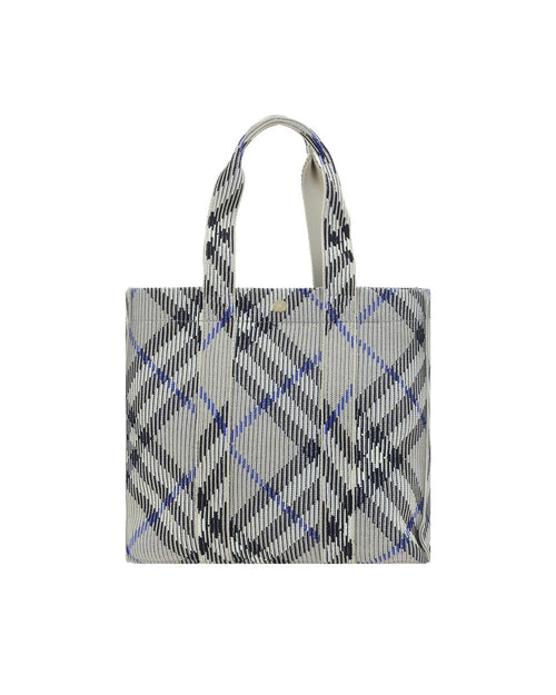 Burberry Woven Plaid Tote Bag Women Gray Shoulder Bags