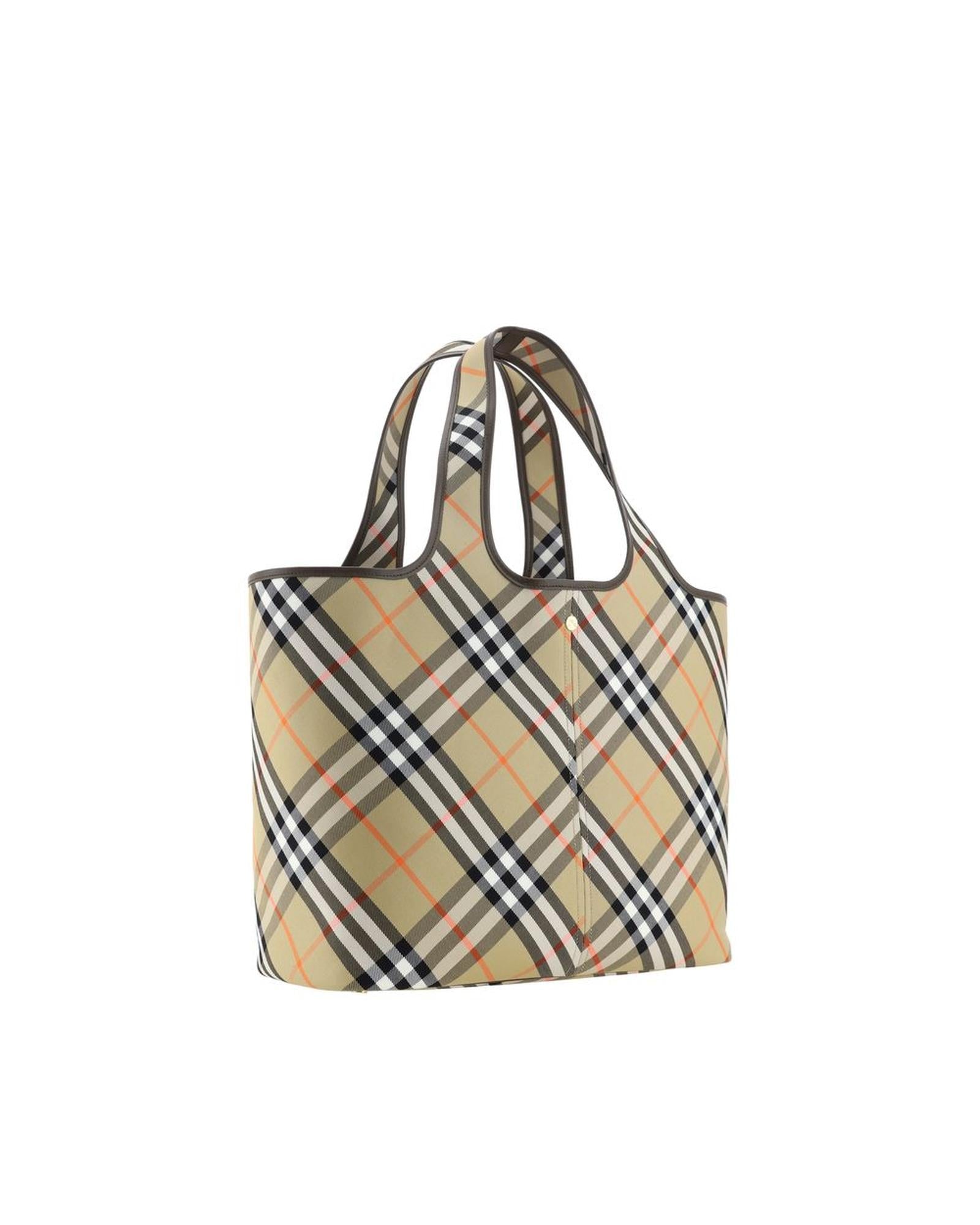 Burberry Nova Check Tote Bag Beige and Orange Check Women Shoulder Bags