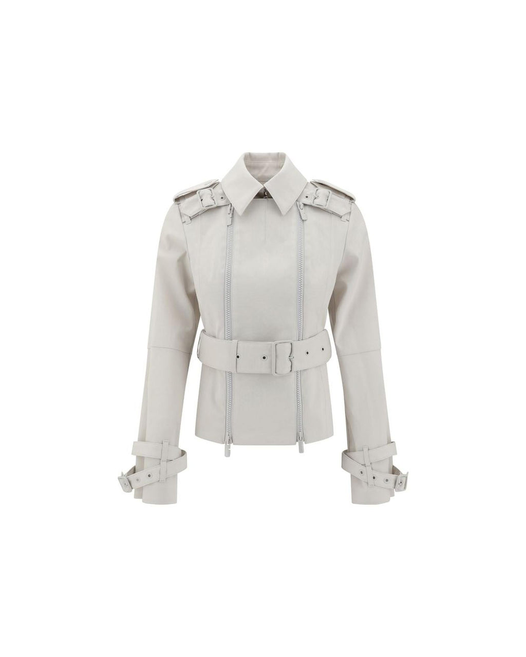 Burberry Belted Leather Trench Coat Women Beige