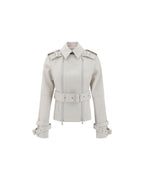 Burberry Belted Leather Trench Coat Women Beige
