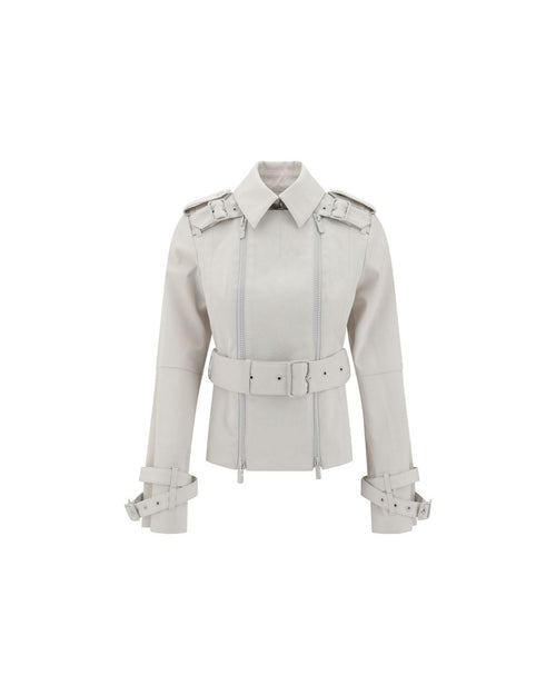 Burberry Belted Leather Trench Coat Women Beige