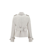 Burberry Belted Leather Trench Coat Women Beige