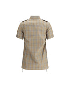 Burberry Short Sleeve Checked Shirt Side Lace Detail Women Brown