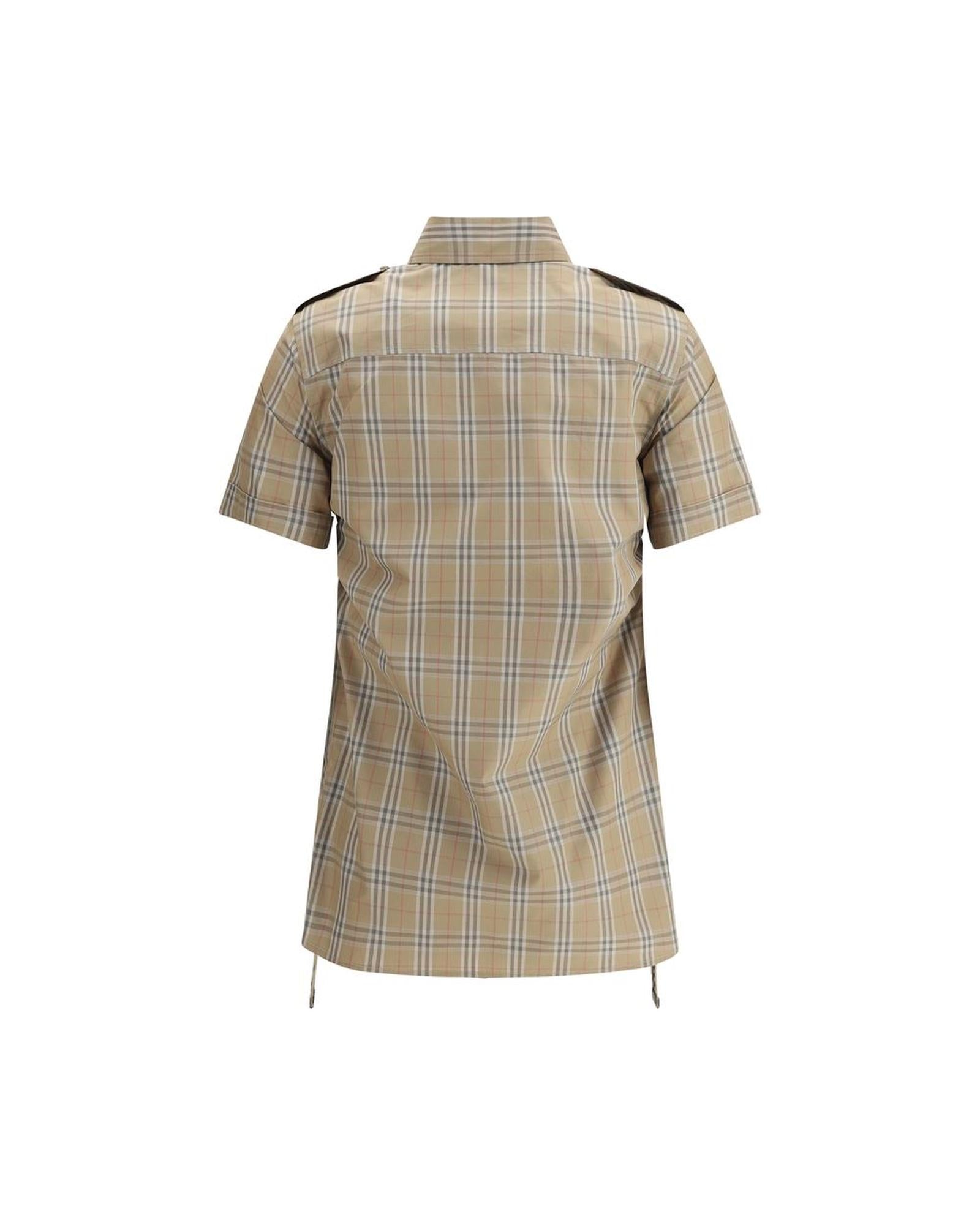 Burberry Short Sleeve Checked Shirt Side Lace Detail Women Brown