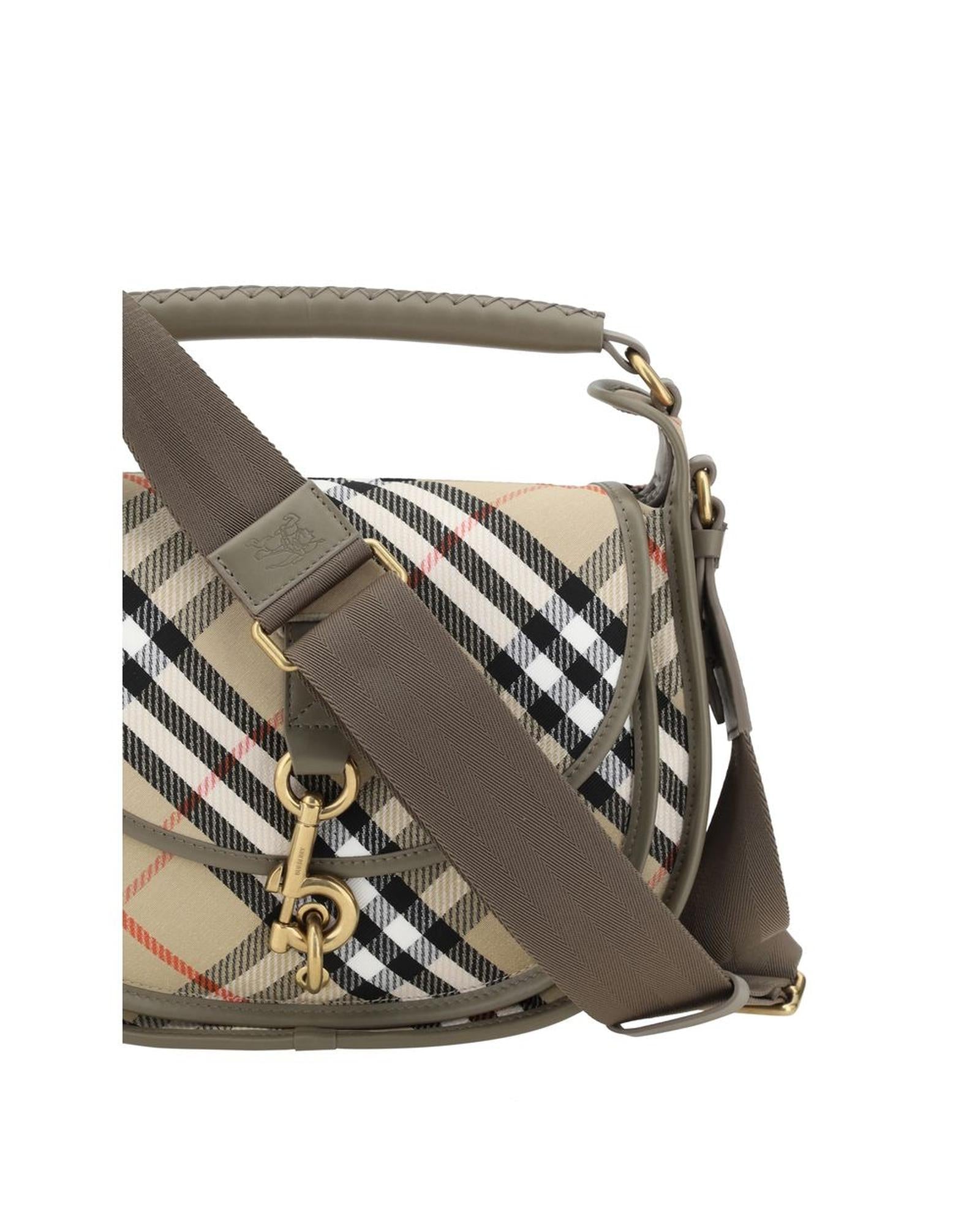 Burberry Clip Small Messenger Handbag with Equestrian Knight Detail and Archivio Check Pattern Women Multicolor Shoulder Bags