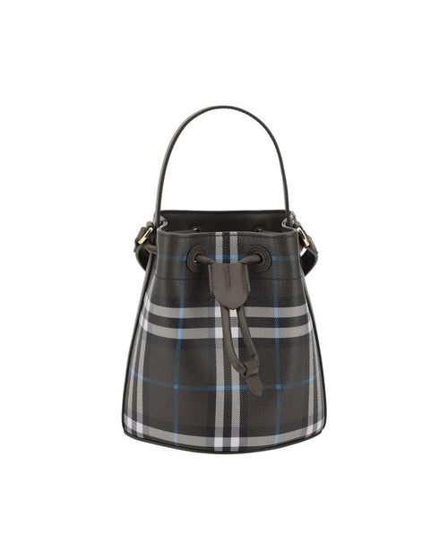 Burberry Archivio Check Leather Bucket Bag with Adjustable Strap and Top Drawstring Closure Women Multicolor Messenger Bags