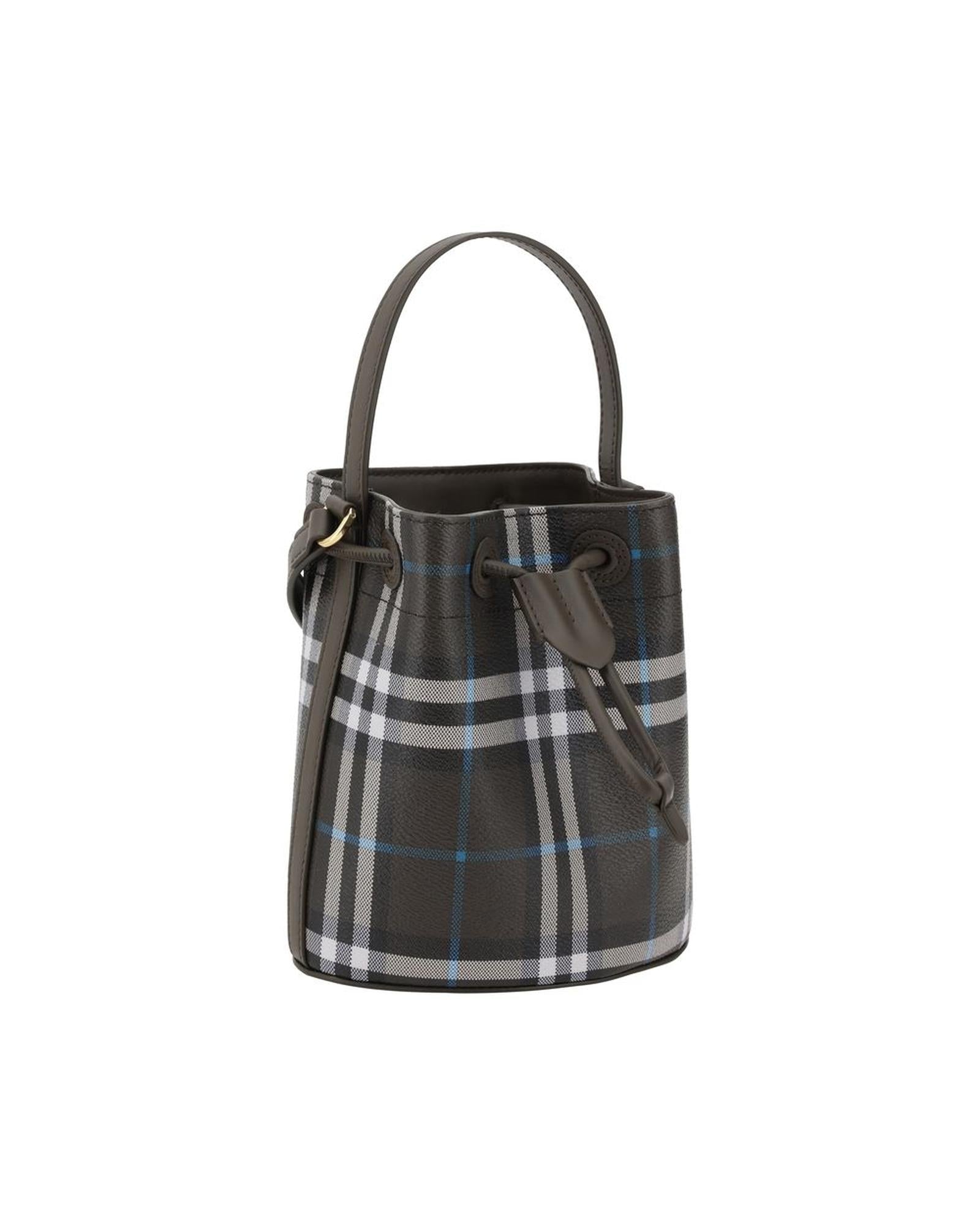 Burberry Archivio Check Leather Bucket Bag with Adjustable Strap and Top Drawstring Closure Women Multicolor Messenger Bags