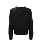 BURBERRY Relaxed Fit Wool Sweater with Zipped Shoulder Detail - Size M