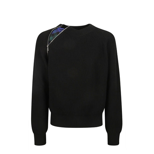 BURBERRY Relaxed Fit Wool Sweater with Zipped Shoulder Detail - Size M