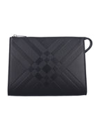 BURBERRY Mini Embossed Check Leather Pouch Handbag