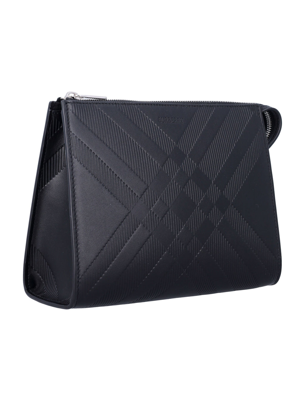 BURBERRY Mini Embossed Check Leather Pouch Handbag